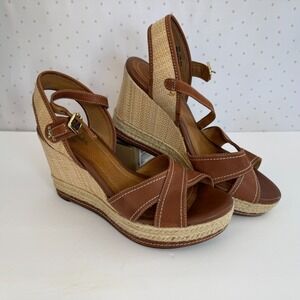 Indigo by Clarks Women's Brown Leather Platform Wedge Sandals Sz 9.5M